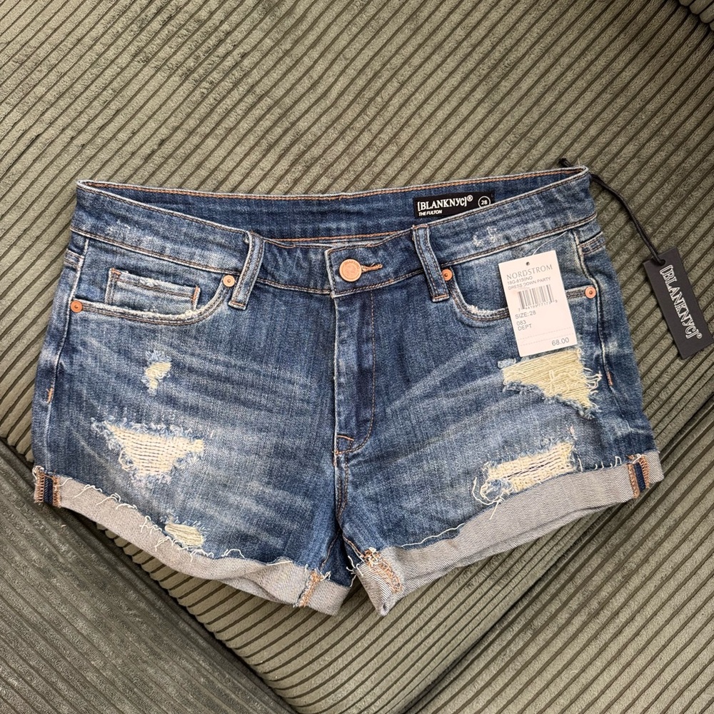 NWT Blank NYC Women's Ripped Jean Shorts - Blue